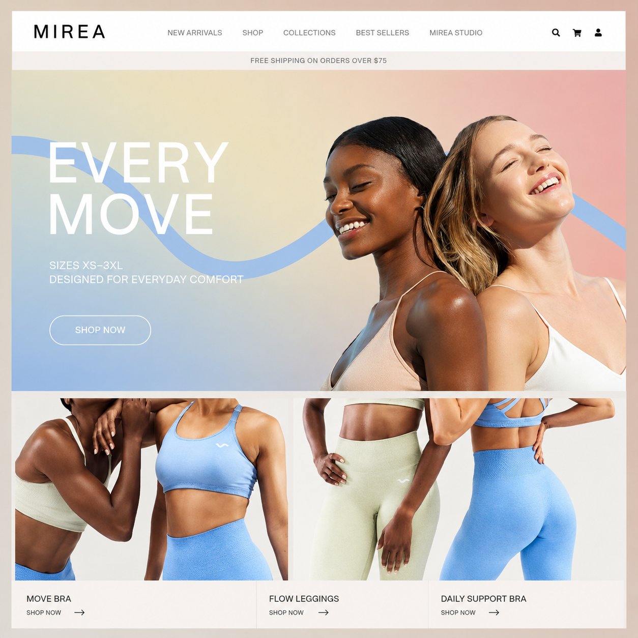 MIREA Activewear, Shopify Homepage Design, Shopify Homepage Design by Adeagbo David Victor